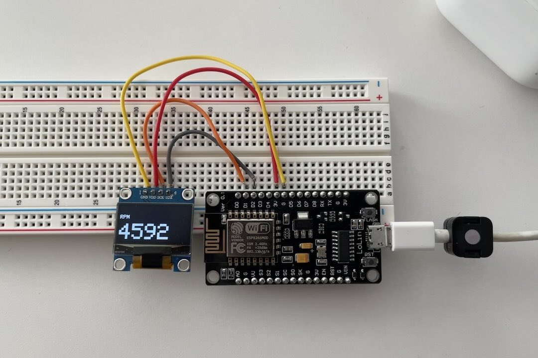 ESP8266 microcontoller with breadboard running an LCD screen.