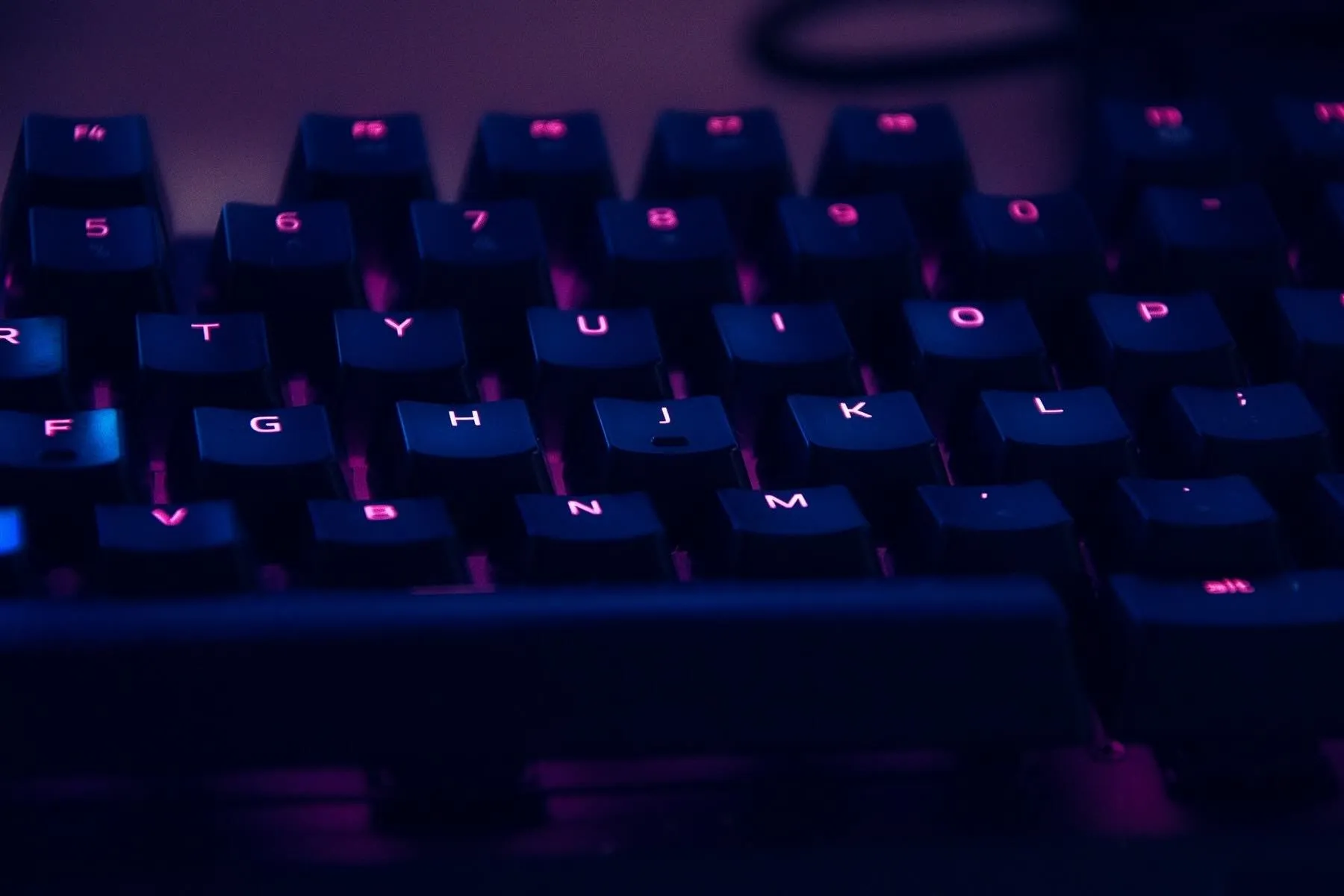 Purple luminescent mechanical keyboard.