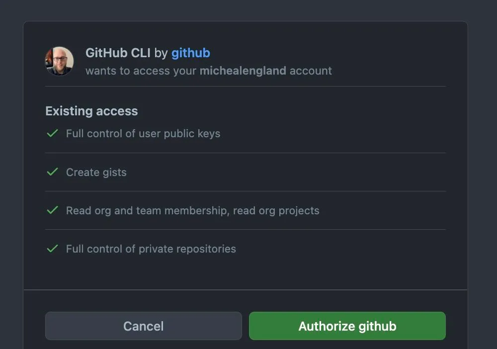 Giving access to GitHub CLI.