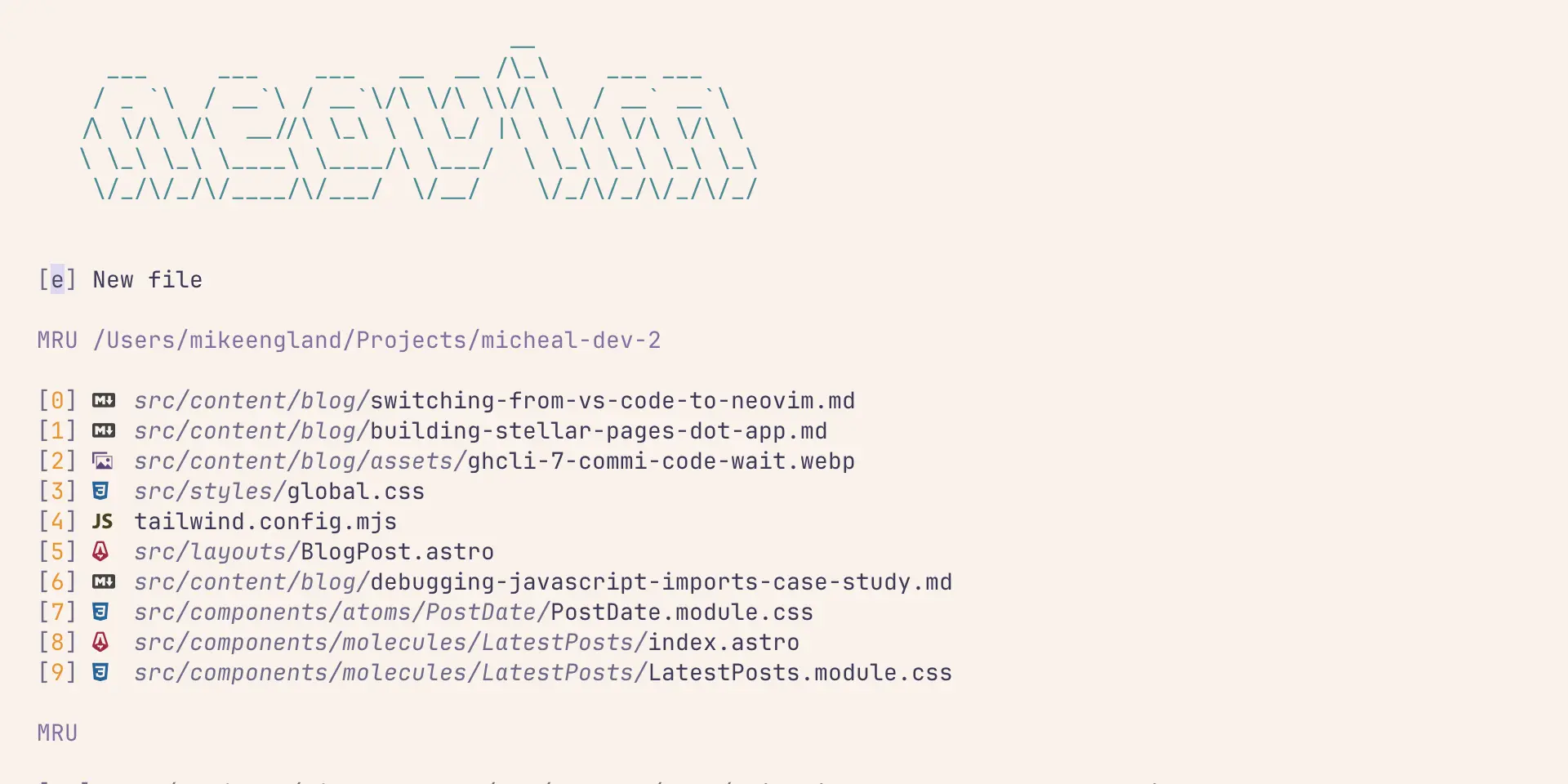 Neovim editor with Rosepine Dawn code theme