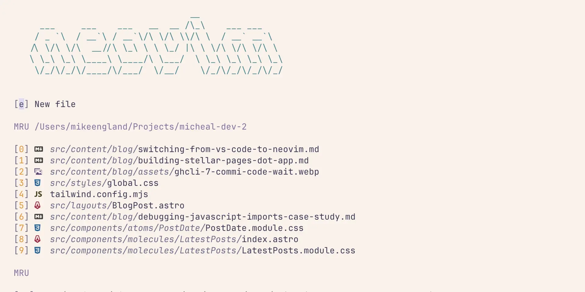 Neovim editor with Rosepine Dawn code theme
