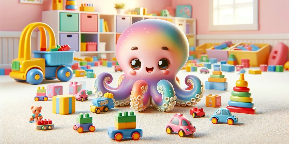 Cute octopus playing with building block toys